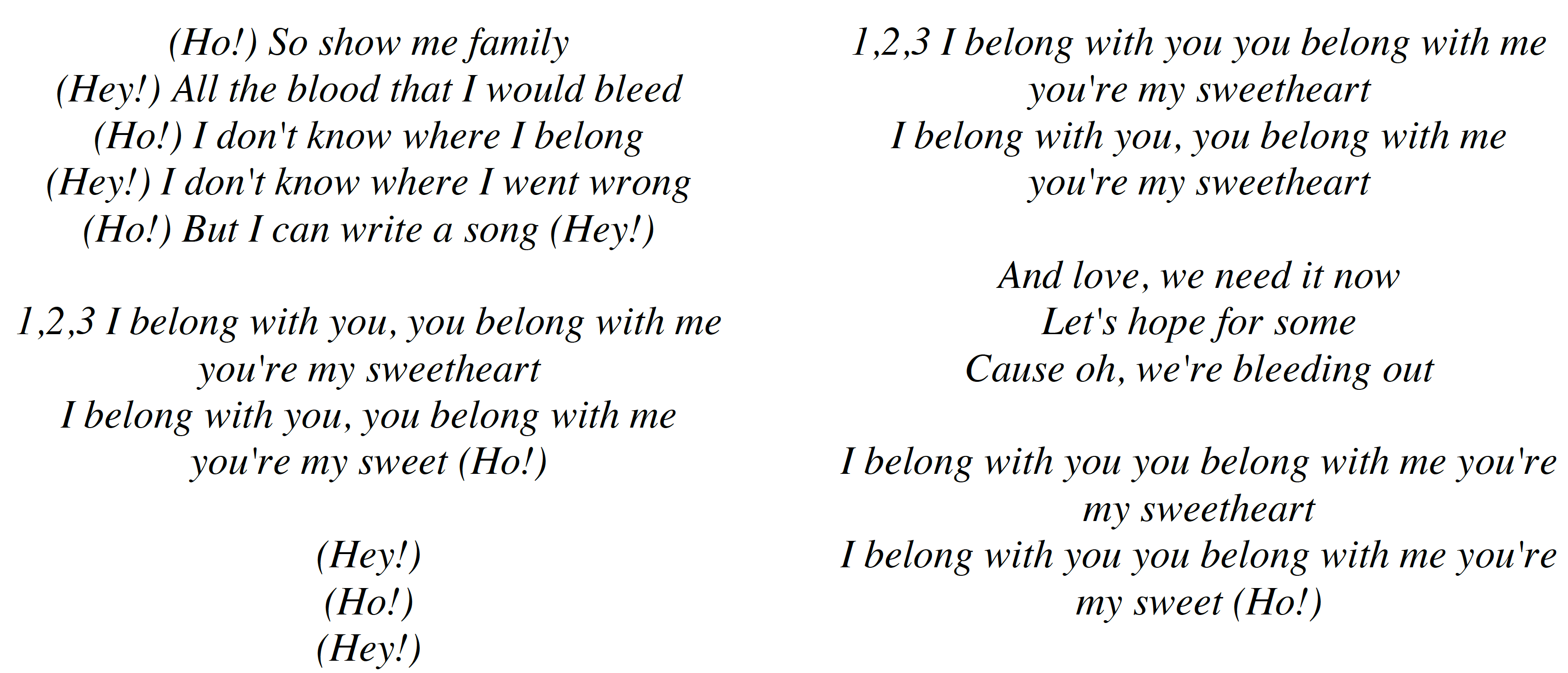 Ho Hey Lyrics Ho Hey Lyrics